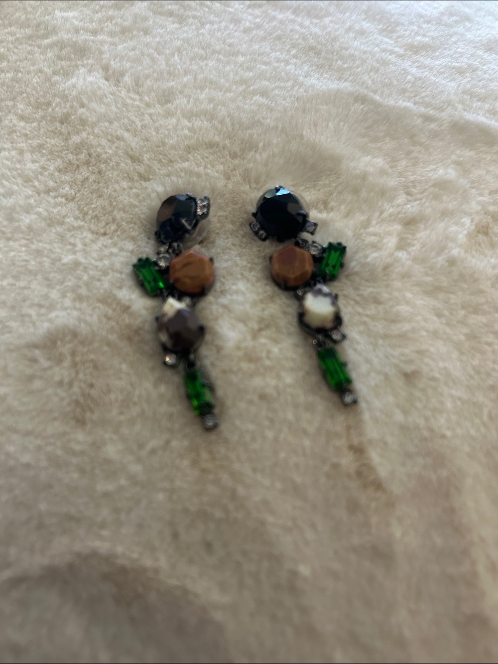 Green and Brown Crystal Drop Earrings - Women Jewelry